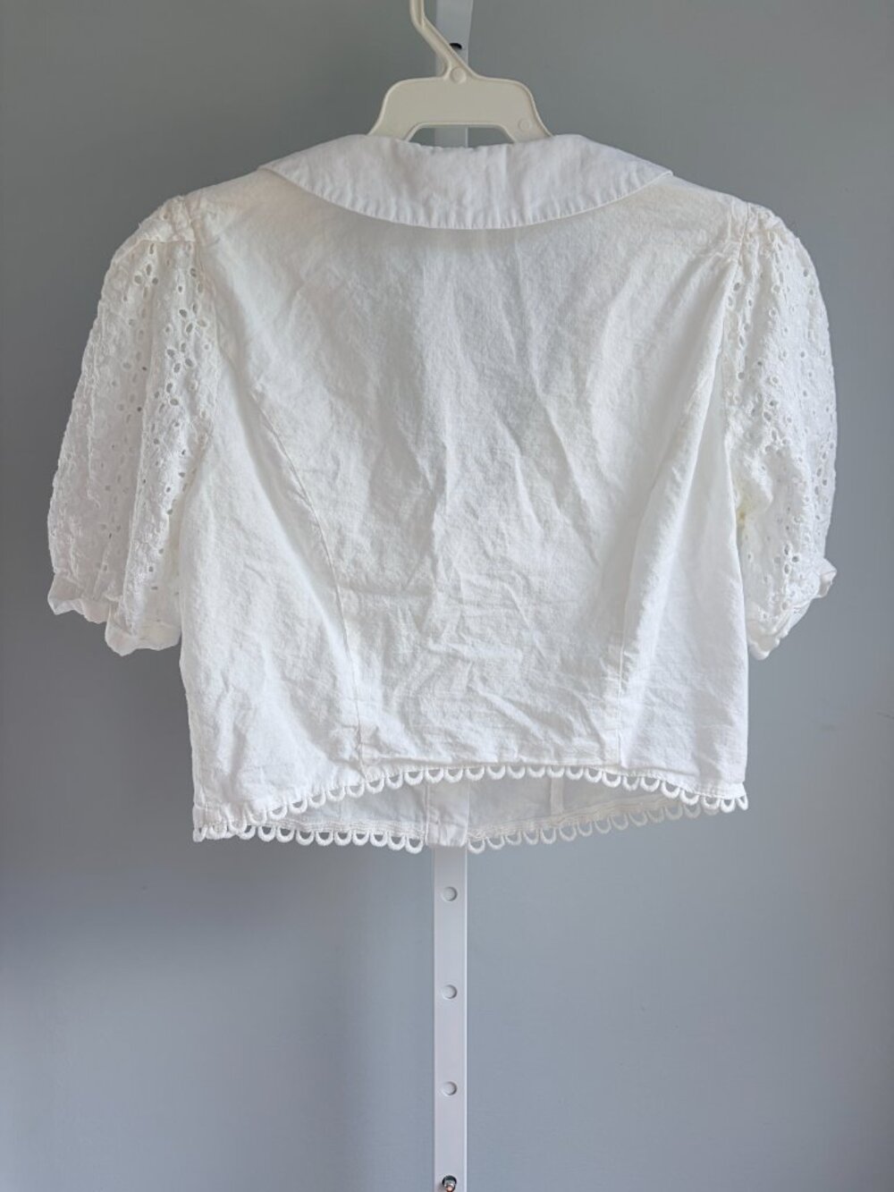 Milk & Honey White Eyelet Cropped Top Puff Sleeve Cotton Boho Blouse Sz S - Picture 7 of 8